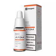 A product image showing a Hangsen Mango E-Liquid bottle alongside its packaging box. The bottle is labeled with 'Mango' and the box has warning labels for nicotine.